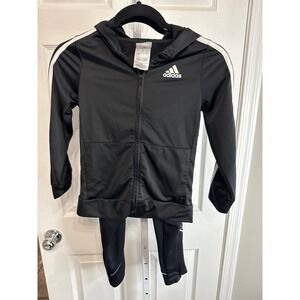 Adidas Track Suit Unisex 2 Piece 7Youth Black Zip UP Jacket Tie Pants Athletic